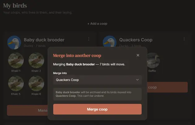 Merging one coop into another