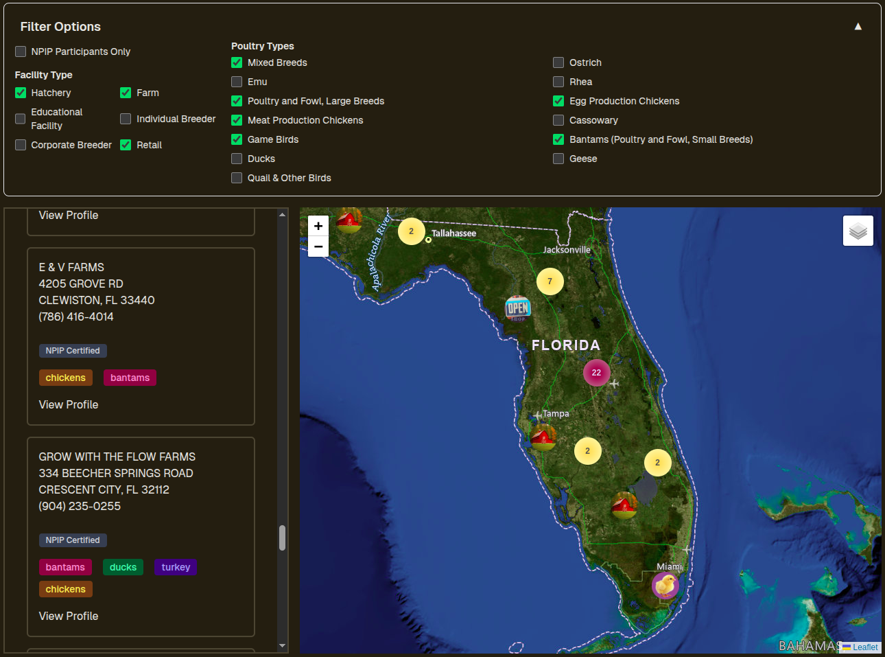 Screenshot of mapping tool at chickenmap.com